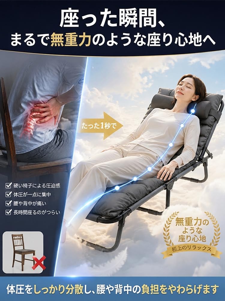 Amazon｜リクライニングチェア 折りたたみ ゼログラビティ設計雲のよう